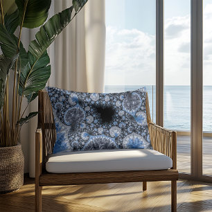 Abstract Black Blue Fractal Lumbar Pillow