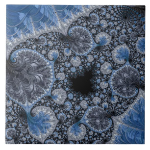 Abstract Black Blue Fractal Tile