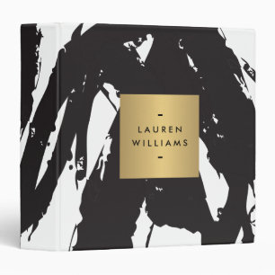 Abstract Black Brushstrokes with Gold Name Binder