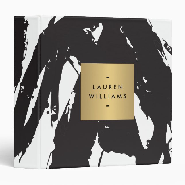 Abstract Black Brushstrokes with Gold Name Binder (Front/Spine)