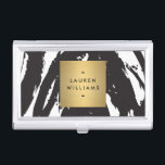 Abstract Black Brushstrokes with Gold Name Logo Business Card Holder<br><div class="desc">Coordinates with the Abstract Black Brushstrokes with Gold Name Logo Business Card Template by 1201AM. A faux metallic gold box containing your name or business name really stands out on the graphic black and white abstract art. An edgy and elegant card case for your business cards. © 1201AM CREATIVE</div>