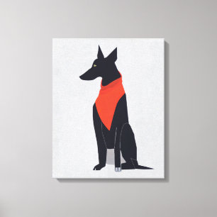 Abstract Black Dog with Red Bandana Art Canvas Print