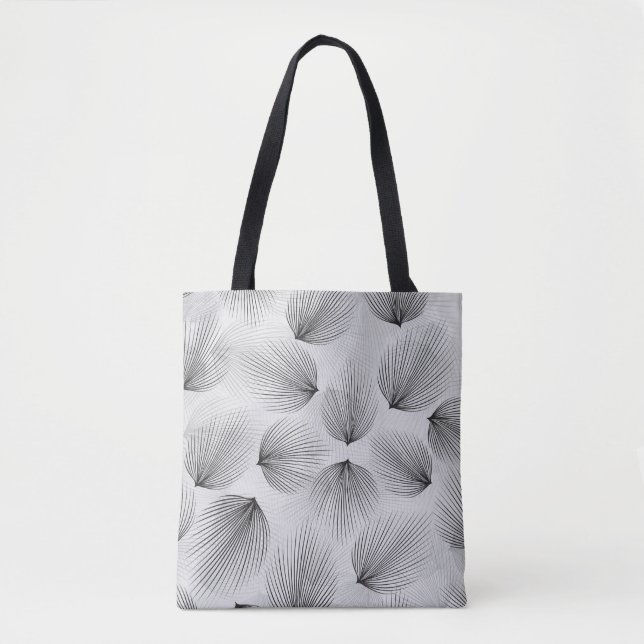 Abstract black flower pattern on gray background tote bag (Front)