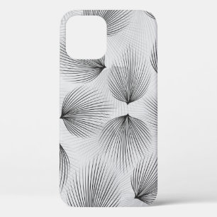 Abstract black flower pattern on grey background iPhone 12 case