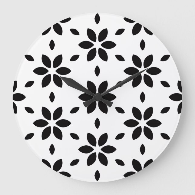 Abstract Black Flower Petals on White Background Large Clock (Front)