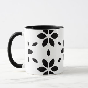 Abstract Black Flower Petals on White Background Mug