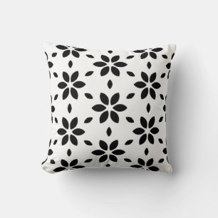 Abstract Black Flower Petals on White Background Throw Pillow