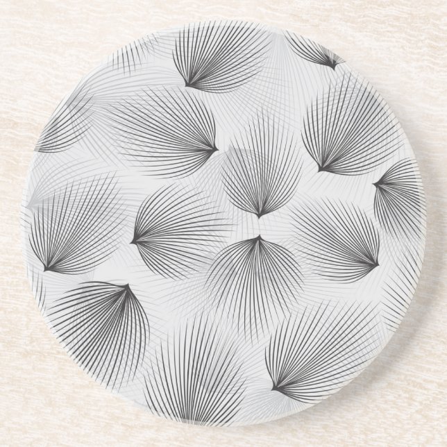 Abstract Black Flowers: Grey Elegance. Coaster (Front)