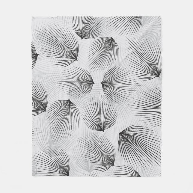 Abstract Black Flowers: Grey Elegance. Fleece Blanket (Front)