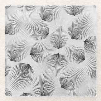 Abstract Black Flowers: Grey Elegance. Glass Coaster
