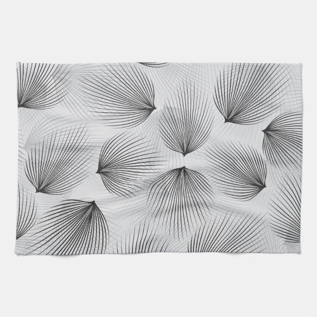 Abstract Black Flowers: Grey Elegance. Kitchen Towel (Horizontal)