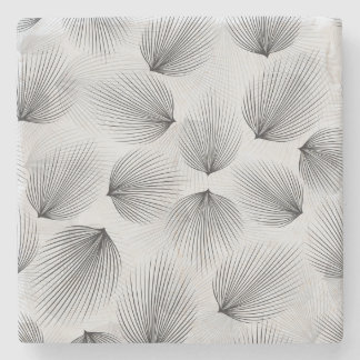 Abstract Black Flowers: Grey Elegance. Stone Coaster