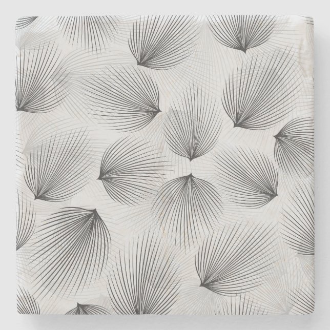 Abstract Black Flowers: Grey Elegance. Stone Coaster (Front)