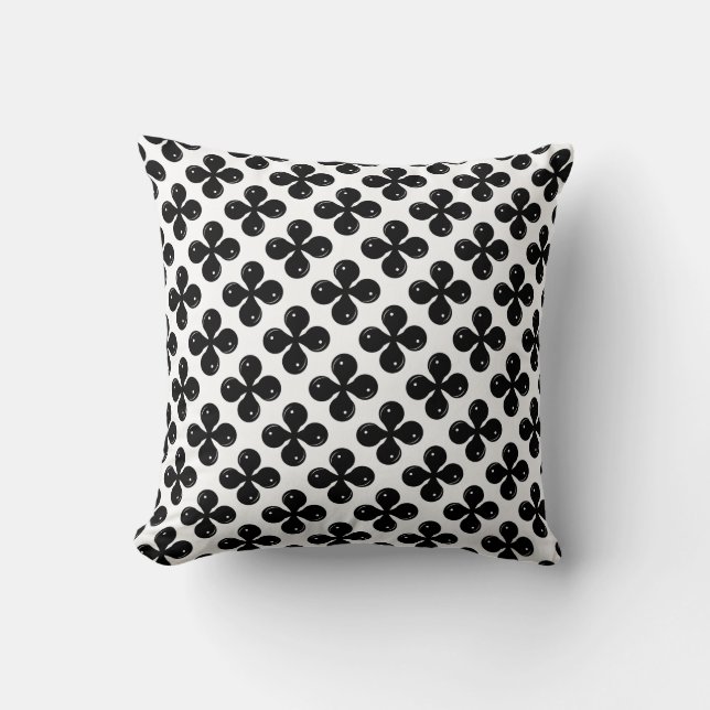 Abstract Black Geometric Round Shape on White Thro Throw Pillow (Front)