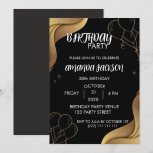 Abstract Black Gold 30th Birthday Invitation