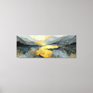 Abstract Black & Gold Fluid Coastal Landscape Canvas Print