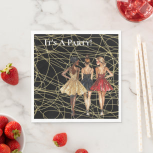 Abstract Black Gold Party Women in Dresses Napkin