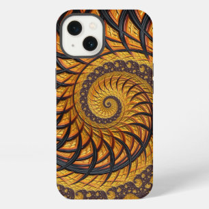 Abstract Black Gold Spiral Fractal iPhone 13 Case