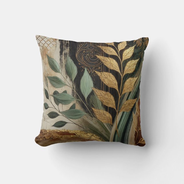 Abstract Black-Golden Leaf Artwork Style 10 Throw Pillow (Front)