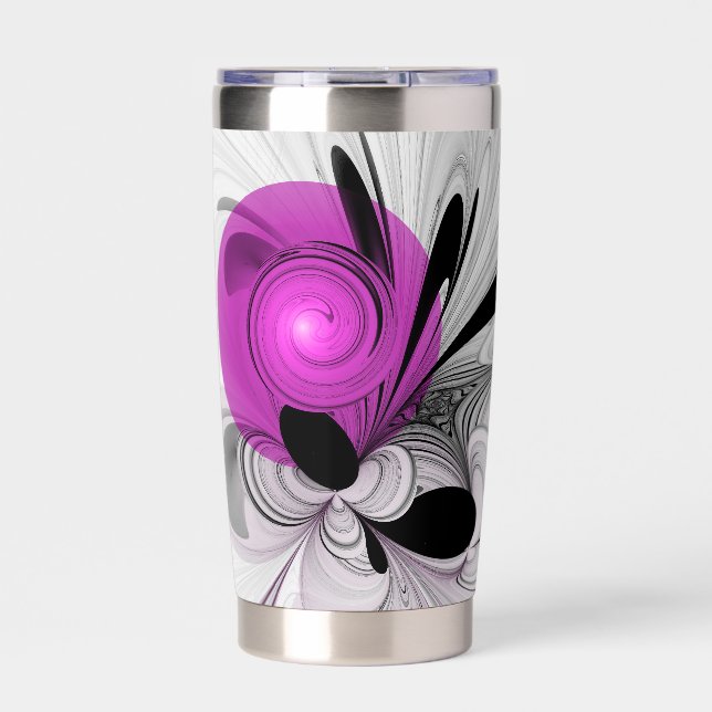 Abstract Black Gray With Magenta Fractal Art Insulated Tumbler (Front)