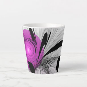 Abstract Black Gray With Magenta Fractal Art Latte Mug