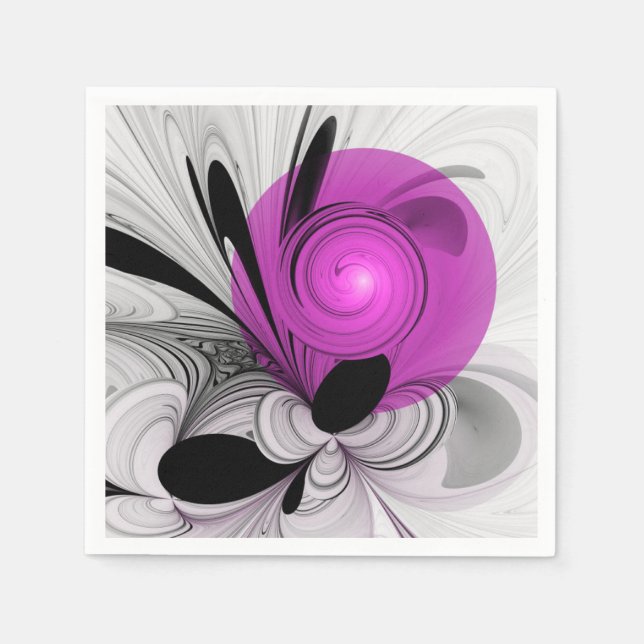 Abstract Black Gray With Magenta Fractal Art Napkin (Front)