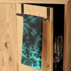 Abstract Black Green Fractal Art Kitchen Towel