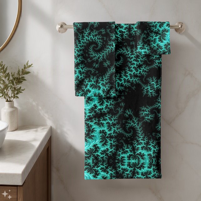 Abstract Black Green Fractal Bath Towel Set (Creator Uploaded)