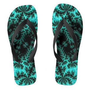 Abstract Black Green Fractal Pattern Flip Flops
