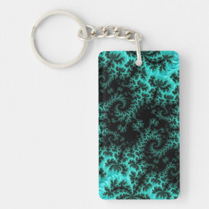 Abstract Black Green Fractal Pattern Keychain