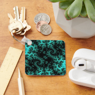Abstract Black Green Fractal Pattern Keychain
