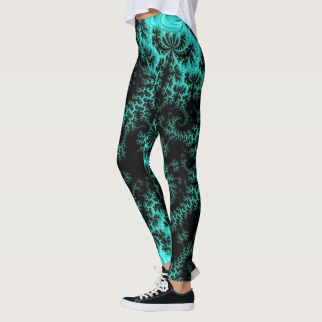 Abstract Black Green Fractal Pattern Leggings (Left)