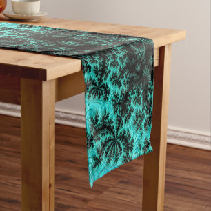 Abstract Black Green Fractal Pattern Short Table Runner