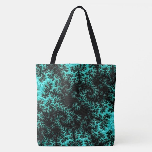 Abstract Black Green Fractal Pattern Tote Bag (Front)