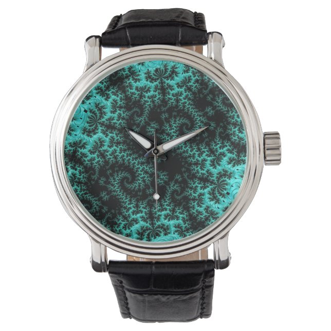 Abstract Black Green Fractal Pattern Watch (Front)