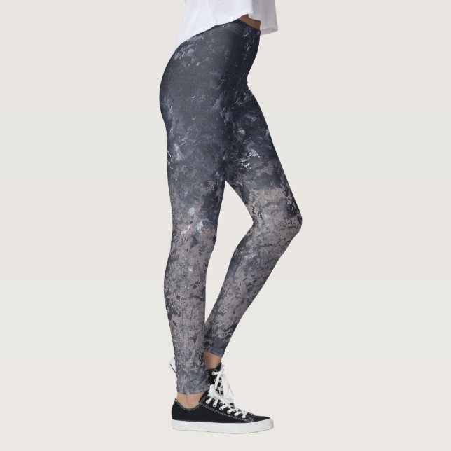 Abstract Black Grey Tan Painting Leggings (Right)