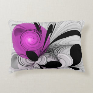 Abstract Black Grey With Magenta Fractal Art Accent Pillow