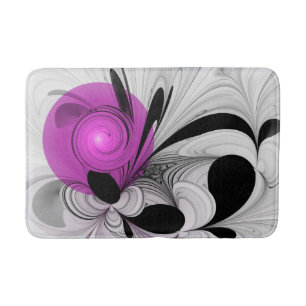 Abstract Black Grey With Magenta Fractal Art Bath Mat
