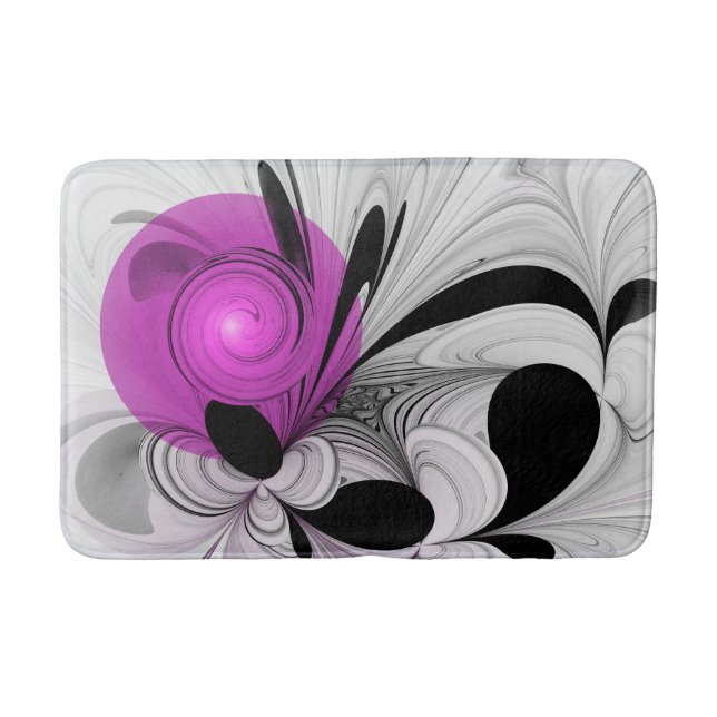 Abstract Black Grey With Magenta Fractal Art Bath Mat (Front)