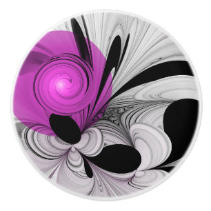Abstract Black Grey With Magenta Fractal Art Ceramic Knob