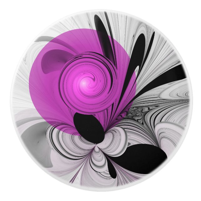 Abstract Black Grey With Magenta Fractal Art Ceramic Knob (Front)