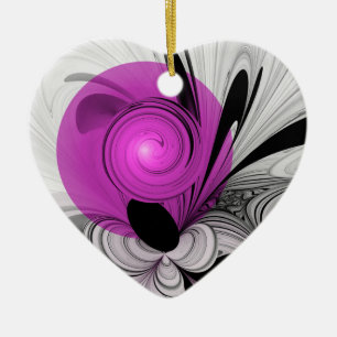 Abstract Black Grey With Magenta Fractal Art Ceramic Ornament