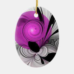 Abstract Black Grey With Magenta Fractal Art Ceramic Ornament