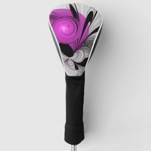 Abstract Black Grey With Magenta Fractal Art Golf Head Cover (Front)