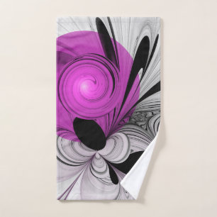 Abstract Black Grey With Magenta Fractal Art Hand Towel