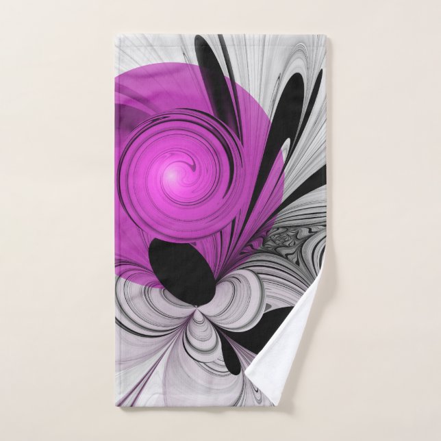 Abstract Black Grey With Magenta Fractal Art Hand Towel (Hand Towel)
