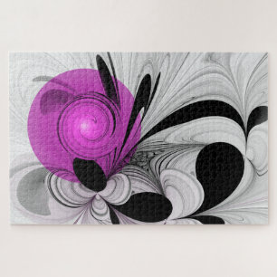 Abstract Black Grey With Magenta Fractal Art Jigsaw Puzzle