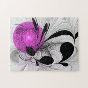 Abstract Black Grey With Magenta Fractal Art Jigsaw Puzzle