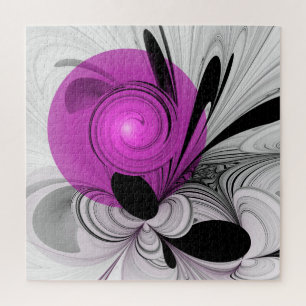 Abstract Black Grey With Magenta Fractal Art Jigsaw Puzzle