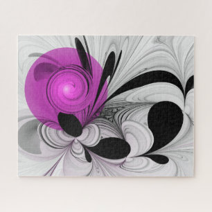 Abstract Black Grey With Magenta Fractal Art Jigsaw Puzzle